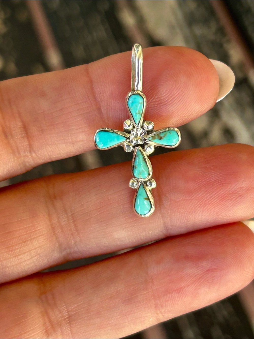 Turquoise Cross Pendant Necklace - Silver Accent